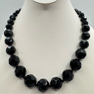 Faceted Black Glass Beaded Necklace w/ Graduated Beads – Statement Collar